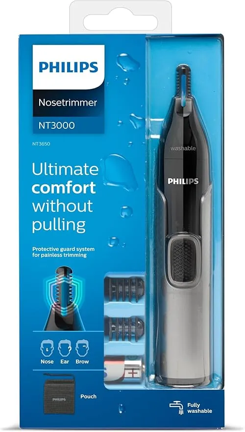 PHILIPS Nose Hair Trimmer, Series 3000 Nose, Ear and Eyebrow Trimmer Showerproof with Protective Guard System, Battery Operated, No pulling Guaranteed NT3650/16, Grey 4