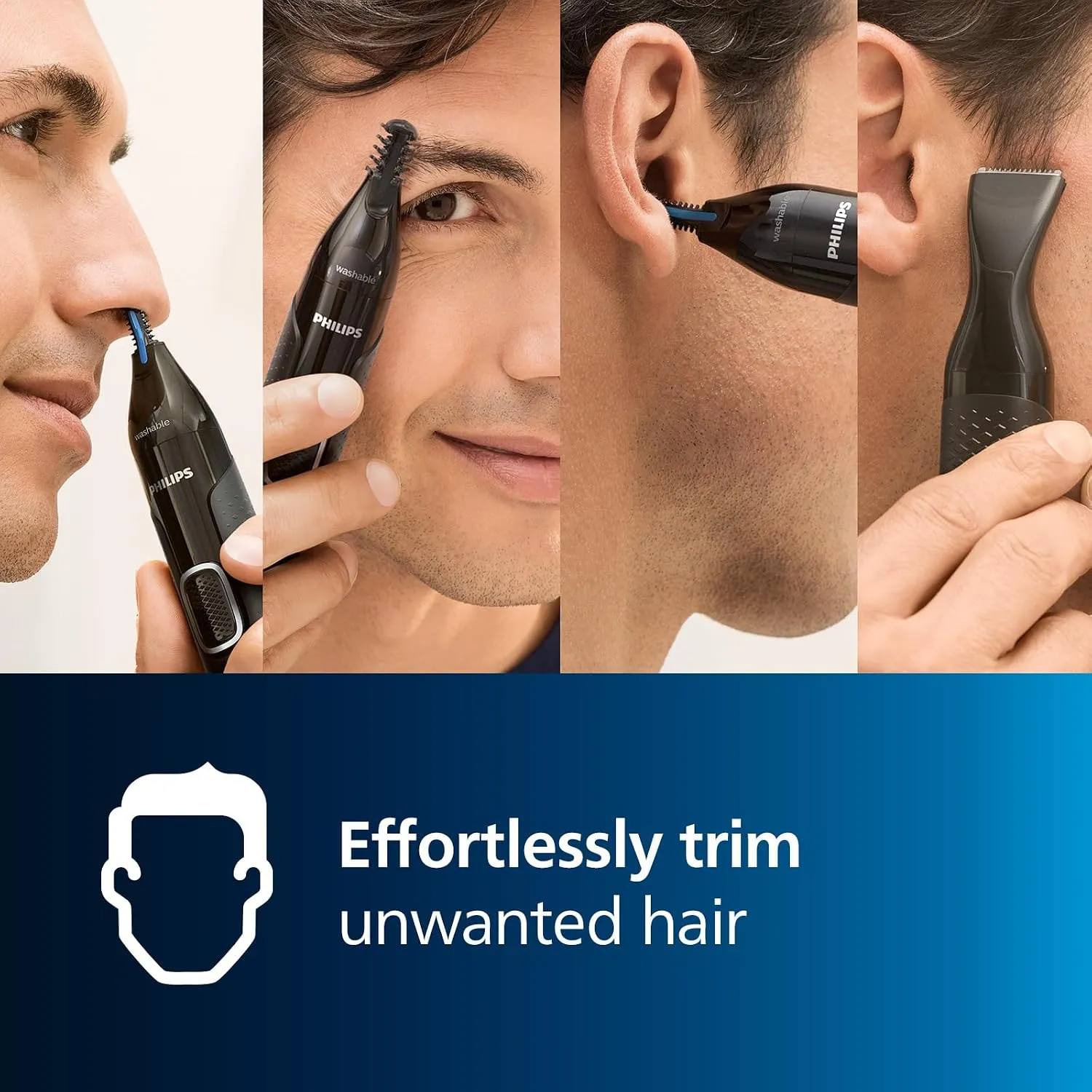 Philips NT5650 Nose Trimmer: Waterproof, 3 combs, detail head & AA battery. 2
