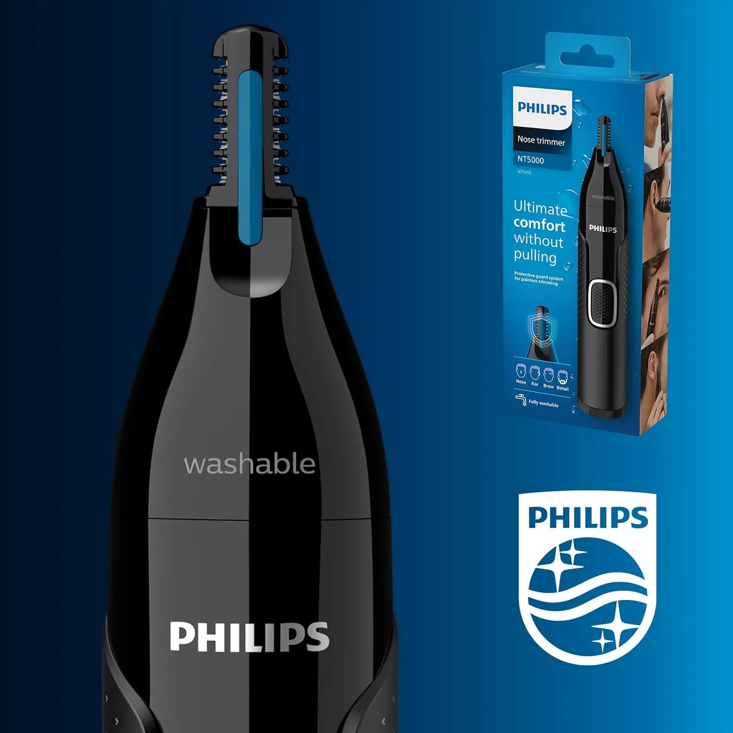 Philips NT5650 Nose Trimmer: Waterproof, 3 combs, detail head & AA battery. 5