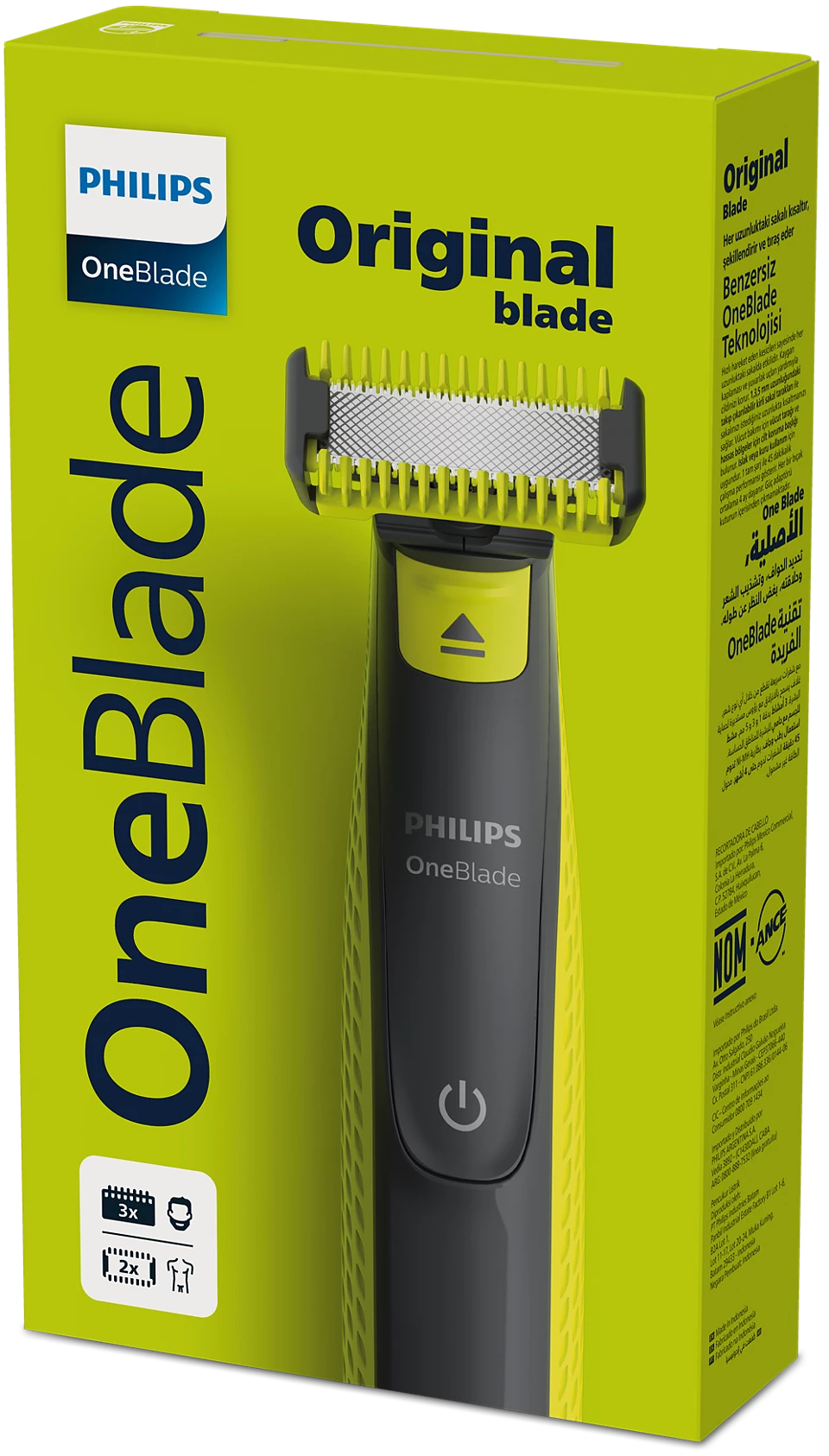 Philips OneBlade Face + Body QP2824/10 Electric Beard Trimmer & Shaver, Dual-Sided Blade, 3 Stubble Combs, Body Comb and Skin Guard, 45-Minute Cordless Use, Waterproof, Charcoal Grey/Lime Green