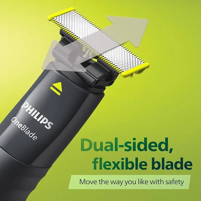 Philips OneBlade QP1424/10 Trim, Edge and Shave, 2 x Click-on Stubble Combs (1, 3 mm), Rechargeable, Wet & Dry Use - International Warranty