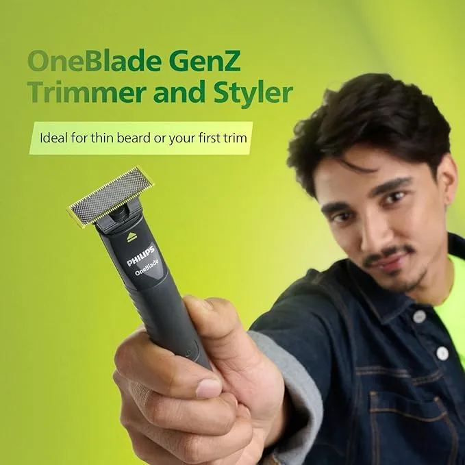 Philips OneBlade QP1424/10 Trim, Edge and Shave, 2 x Click-on Stubble Combs (1, 3 mm), Rechargeable, Wet & Dry Use - International Warranty 5