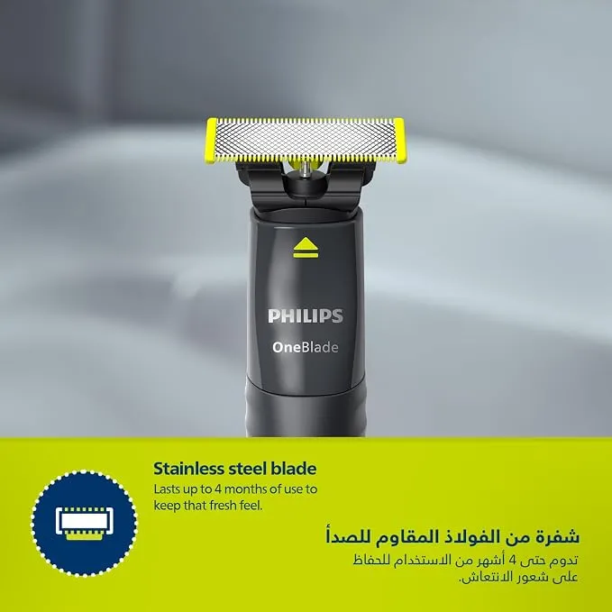 Philips OneBlade QP1424/10 | Trim, Edge & Shave Any Length | 2 Stubble Combs, Dual-Sided Blade | Wet & Dry Use, 30min Cordless 4