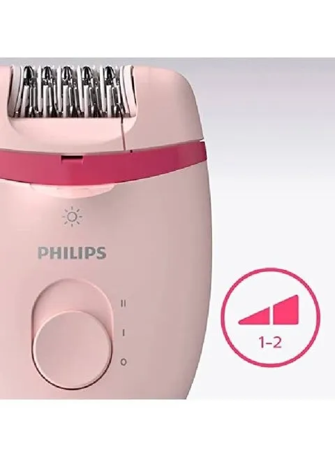 Philips Satinelle Essential Corded Epilator with 5 Attachments, BRE285/00, Pink