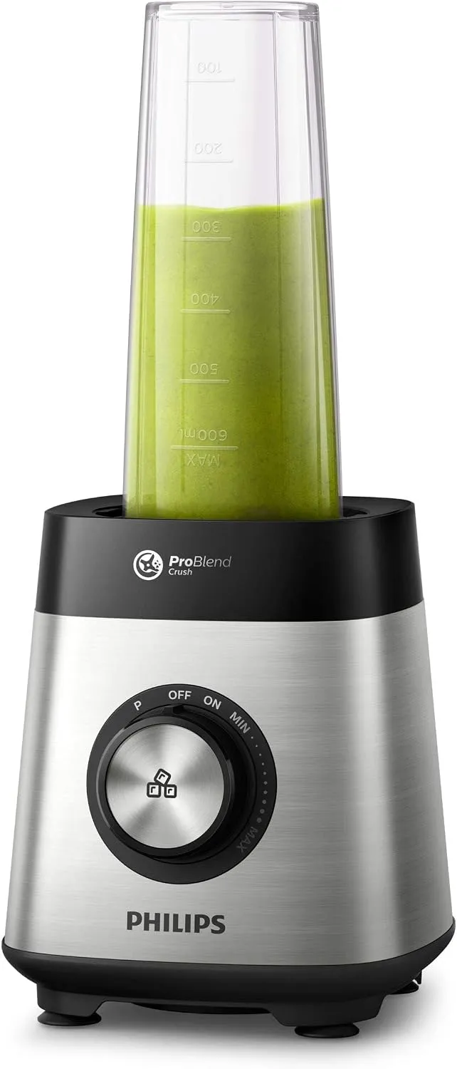 PHILIPS Series 5000 Blender, Metallic, 1000W metal, variable speed, 2l glass jar, 1 tumbler, problend 6, pulse button HR3573/91 3