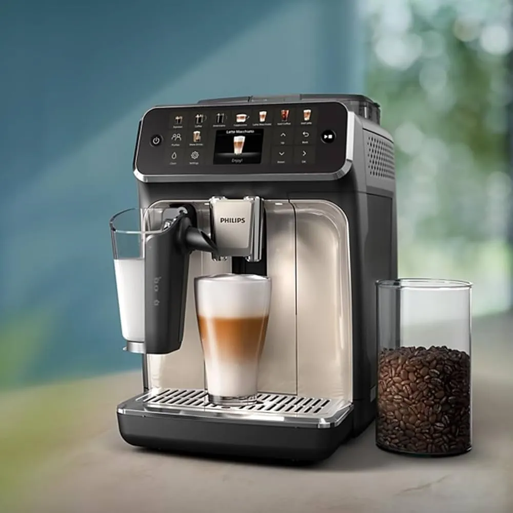 Philips Series 5500 Fully Automatic Espresso Machine EP5547/90, 20 Hot & Iced Coffee Recipes, LatteGo Milk System, 15-Bar Pressure, 1.8L, 1500W, Black Chrome