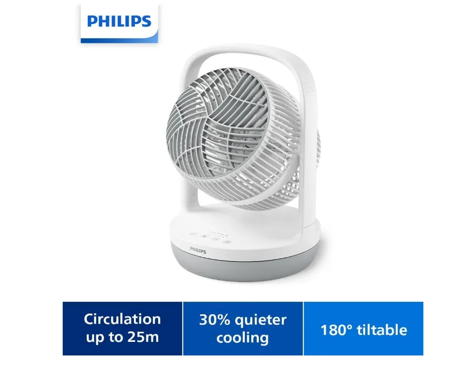 Philips Table Fan 2000 Series - Fan Airflow 738 m³/h, 22cm Head Diameter, 180° Tiltable, 3 Speeds, Sleep Mode, White - CX2050/00
