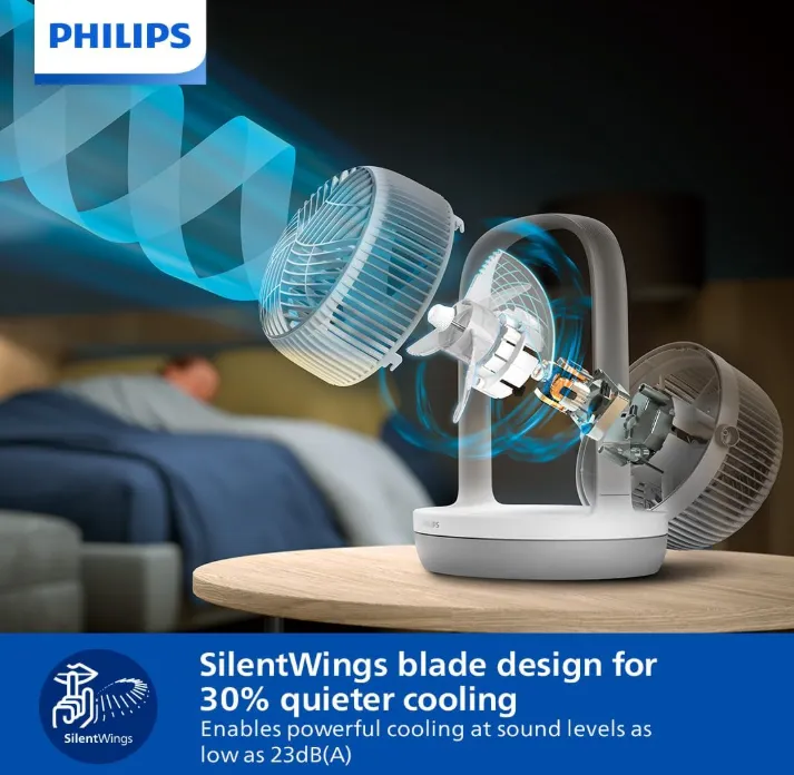 Philips Table Fan 2000 Series - Fan Airflow 738 m³/h, 22cm Head Diameter, 180° Tiltable, 3 Speeds, Sleep Mode, White - CX2050/00 4