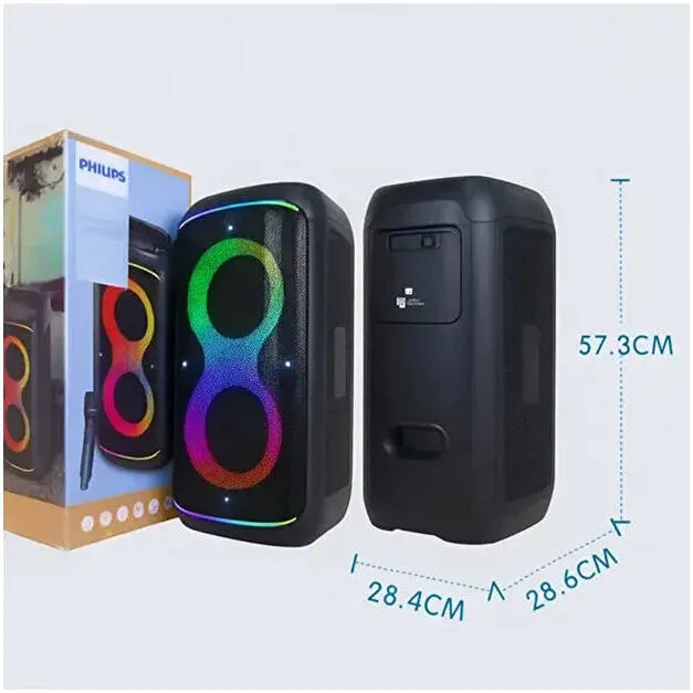 Philips TAX3079 Bluetooth Karaoke Party Speaker, Portable Speaker with Flashlight, Subwoofer Bass, Wireless Microphones & LED Lights | TAX3079 3