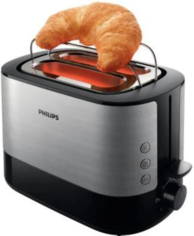 Philips Toaster Viva Collection - 2 Extra Wide Slots, 7 Browning Levels, Built-in Bun Warmer, Auto-Shut, Cancel Button, Defrost Function, Metal/Black - HD2637/9 3