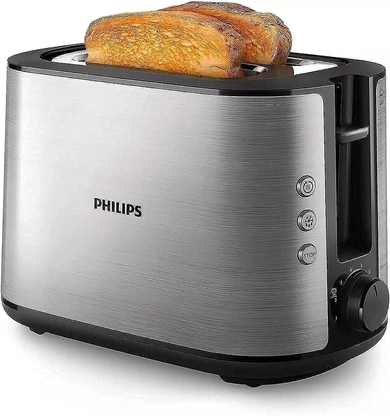 Philips Toaster Viva Collection - 950W, Two Wide Slots, 8 Browning Settings, Auto-Off, Defroste Mode, Cancel Button, Metal/Black - HD2650/91