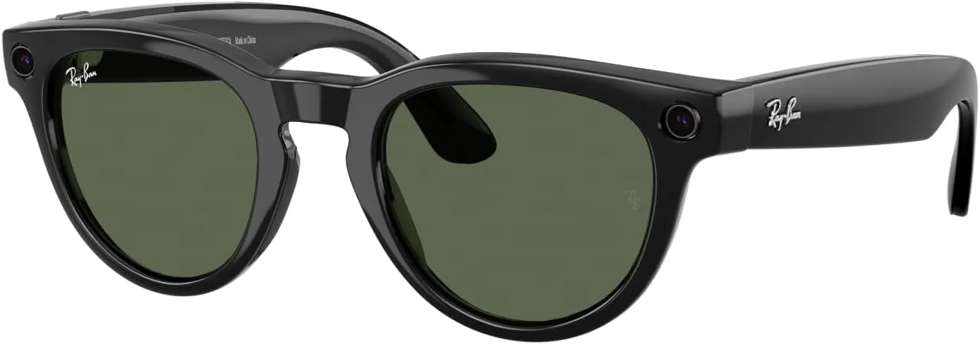 RAY-BAN Meta Gen 2 Headliner - AI Glasses for Men & Women - Shiny Black | 12MP Camera, 3K Ultra HD Video, Voice Command, Open-Ear Audio, 8H Battery, Meta AI App - G-15 Green Lenses