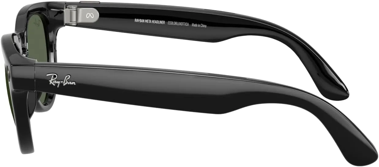 RAY-BAN Meta Gen 2 Headliner - AI Glasses for Men & Women - Shiny Black | 12MP Camera, 3K Ultra HD Video, Voice Command, Open-Ear Audio, 8H Battery, Meta AI App - G-15 Green Lenses 3