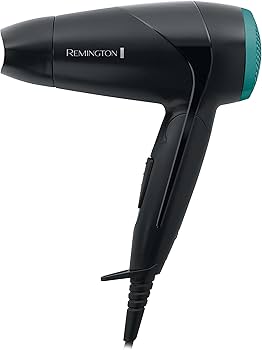 Remington D1500 Travel Hair Dryer, 2000W Power, Compact Folding Handle, 2 Heat & Speed Settings, Concentrator Nozzle & Dual Voltage – Black/Turquoise