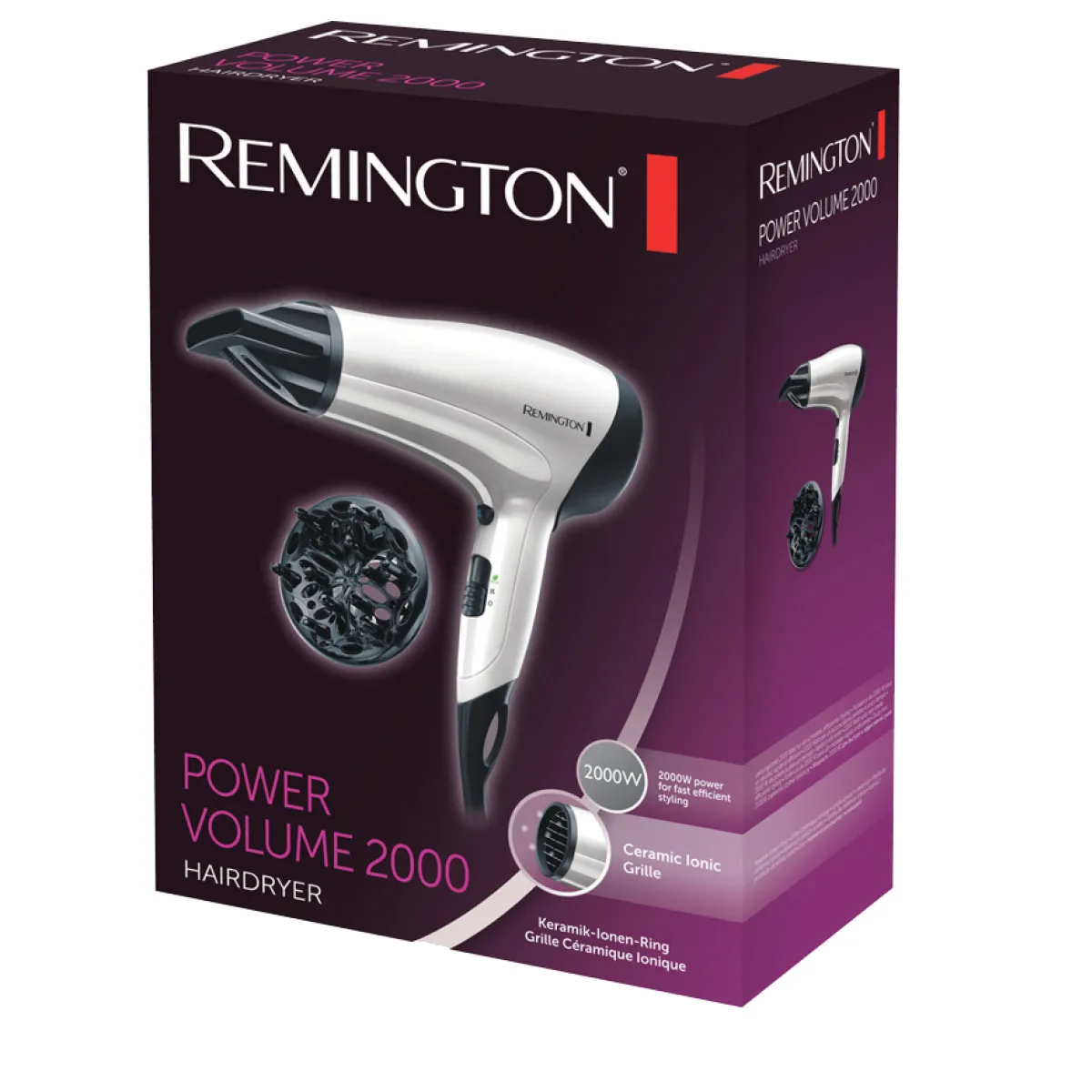 Remington Power Volume 2000W Hair Dryer D3015 Ceramic Ionic Hair Styler Black/Silver 2