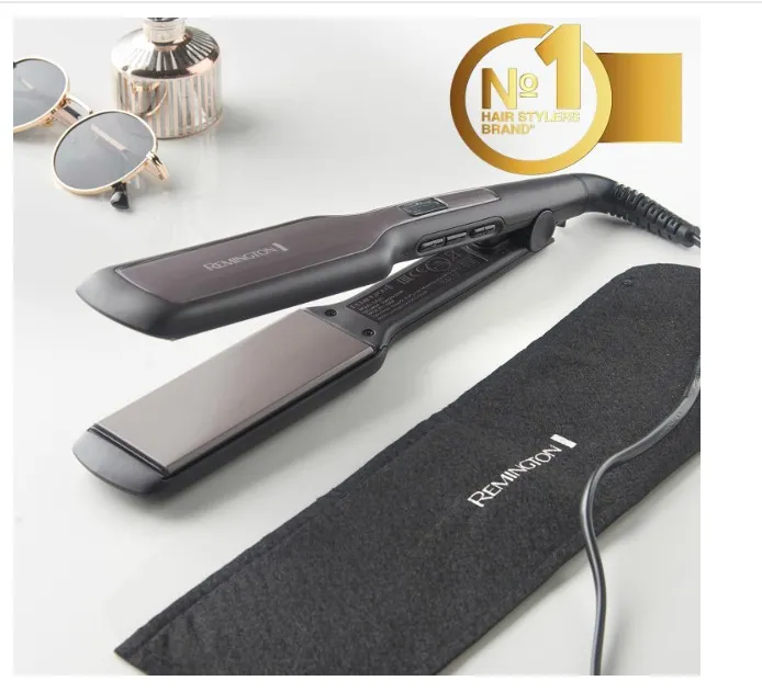 Remington Pro Ceramic Extra Wide Plate Hair Straighteners for Longer Thicker Hair, Digital Temperature Control S5525, BLACK