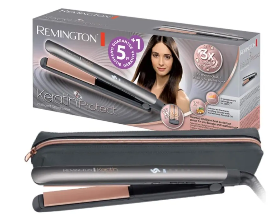 Remington S8598, Keratin Protect Intelligent Ceramic Hair Straighteners, Infused with Keratin and Almond Oil, Grey
