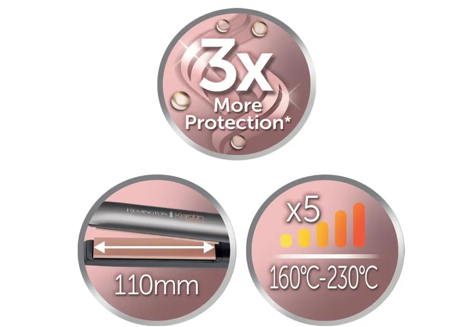 Remington S8598, Keratin Protect Intelligent Ceramic Hair Straighteners, Infused with Keratin and Almond Oil, Grey 4