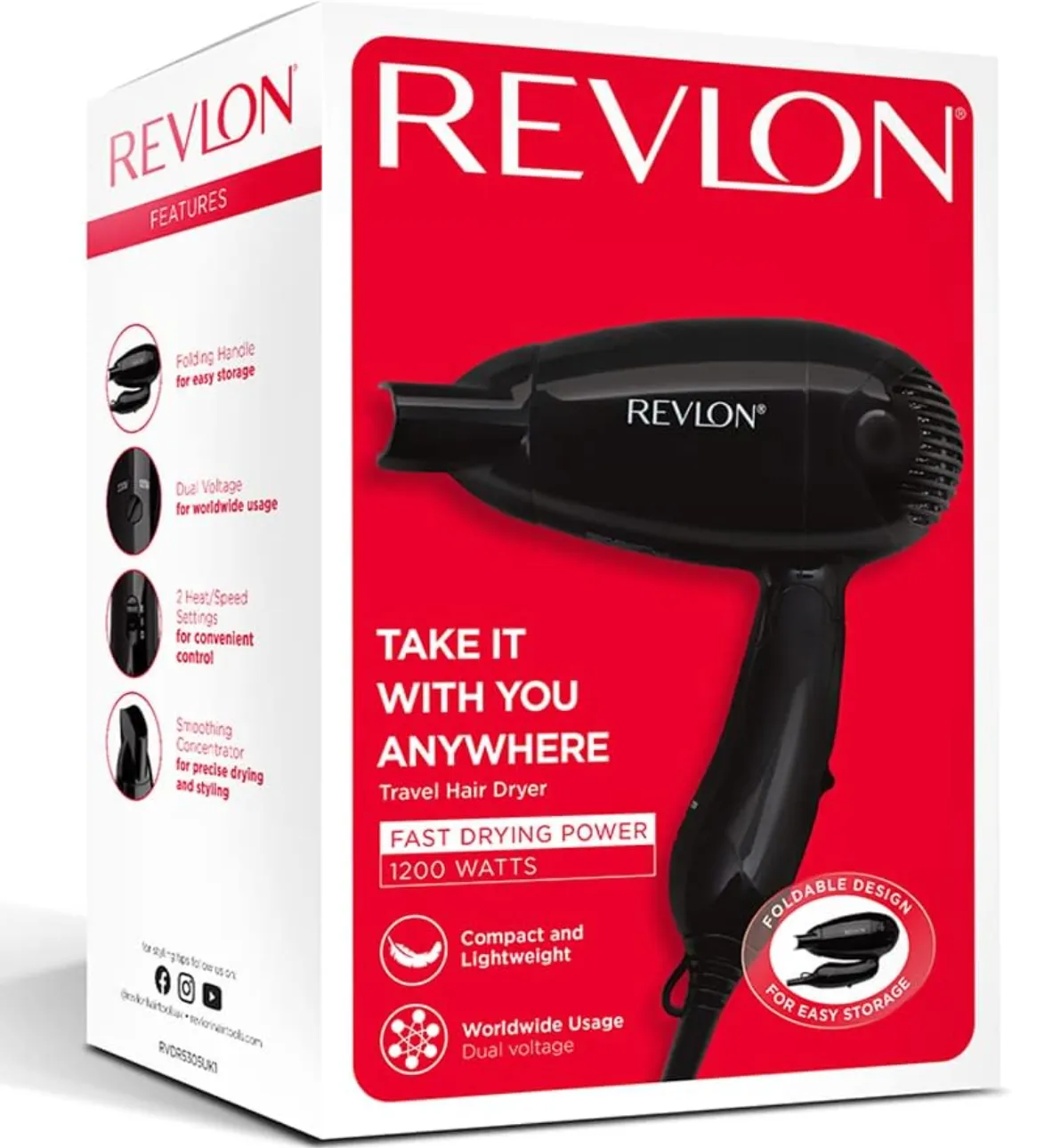 Revlon RVDR5305 Folding Travel Hair Dryer - Compact and Light Weight - 1200 Watts - Black 5