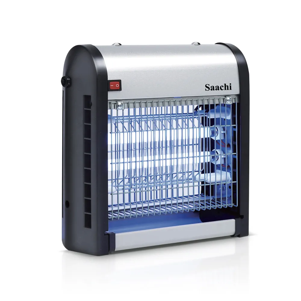 Saachi 14W Electric Mosquito & Insect Killer NL-IK-2412-BK, Dual UV Tubes, 2200V High-Voltage Grid, Removable Collection Tray, Tabletop & Hanging Installation, Black/Silver