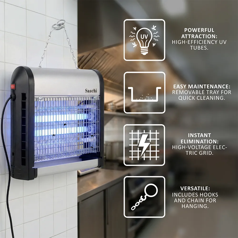 Saachi 14W Electric Mosquito & Insect Killer NL-IK-2412-BK, Dual UV Tubes, 2200V High-Voltage Grid, Removable Collection Tray, Tabletop & Hanging Installation, Black/Silver 4