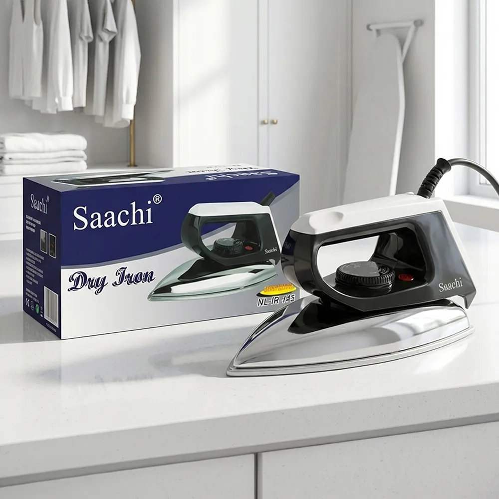 Saachi Dry Iron NL-IR-145-BK, 1000–1200W, Aluminium Soleplate, Variable Temperature Control, Overheat Protection, Power Indicator, Ergonomic Handle 2