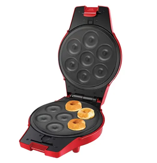 Saachi NL-2M-1564-RD 2-in-1 Waffle & Donut Maker, 1000W, 4-Piece Waffle Plate, 7-Piece Mini Donut Plate, Interchangeable Non-Stick Plates, Automatic Thermostat, Cool-Touch Body & Non-Slip Feet – Red 3