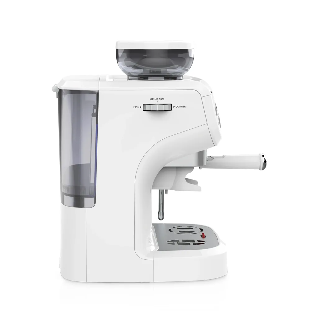 Saachi NL-COF-7066CG-WH 19-Bar Espresso Coffee Maker with Integrated Conical Burr Grinder, 1450W, 30 Grind Settings, 110g Bean Hopper, 2L Removable Water Tank, Thermoblock Heating, Pressure Gauge, Steam Milk Frother, Double-Shot Filter and Cup Warmer – White