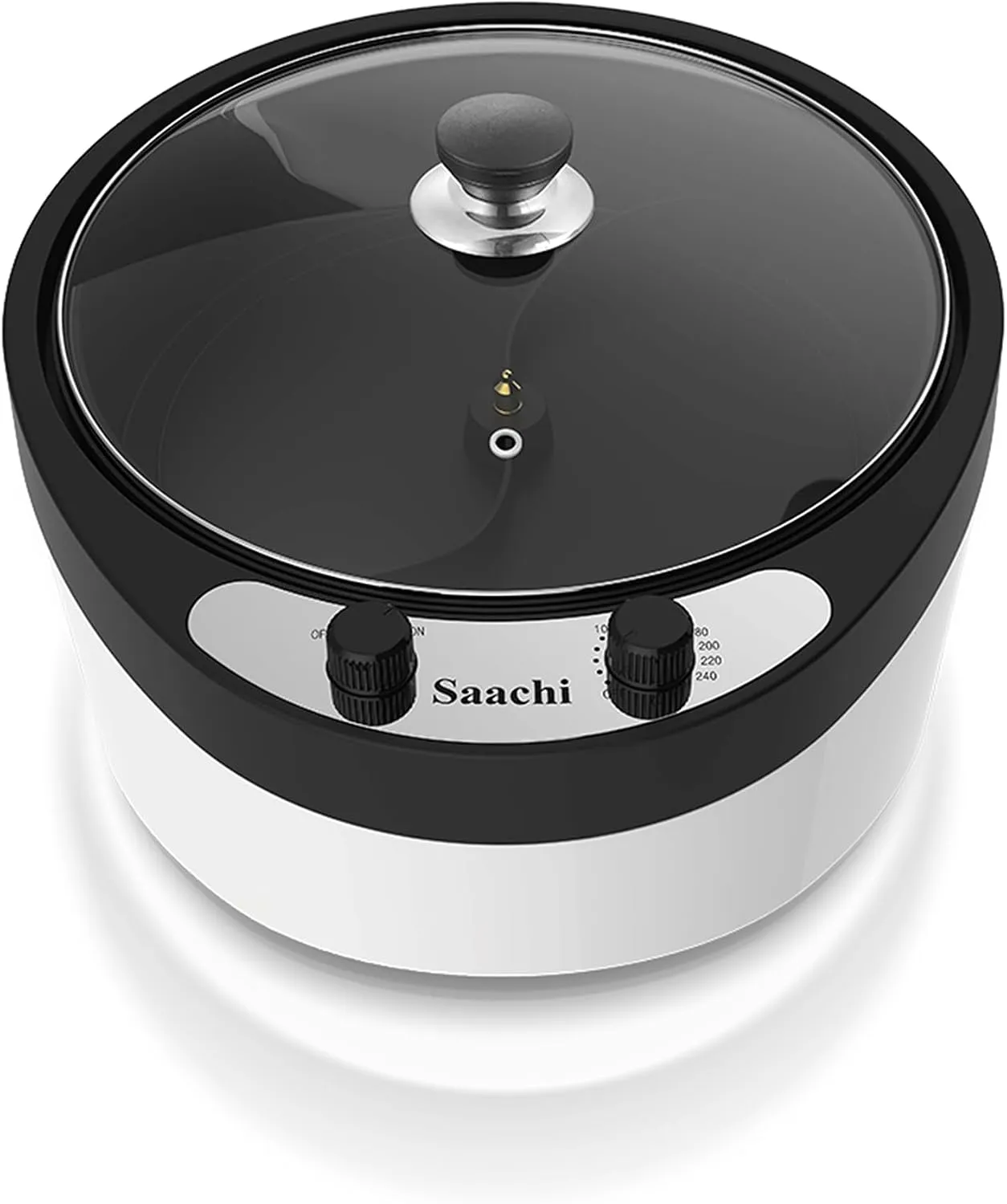 Saachi NL-CR-4973-WH 800g Electric Coffee Roaster, 1200W, Unique Bean-Lifting Blade, Tilted Roasting Pan, 0–240°C Adjustable Temperature, Indirect Heating & Glass Viewing Lid – White