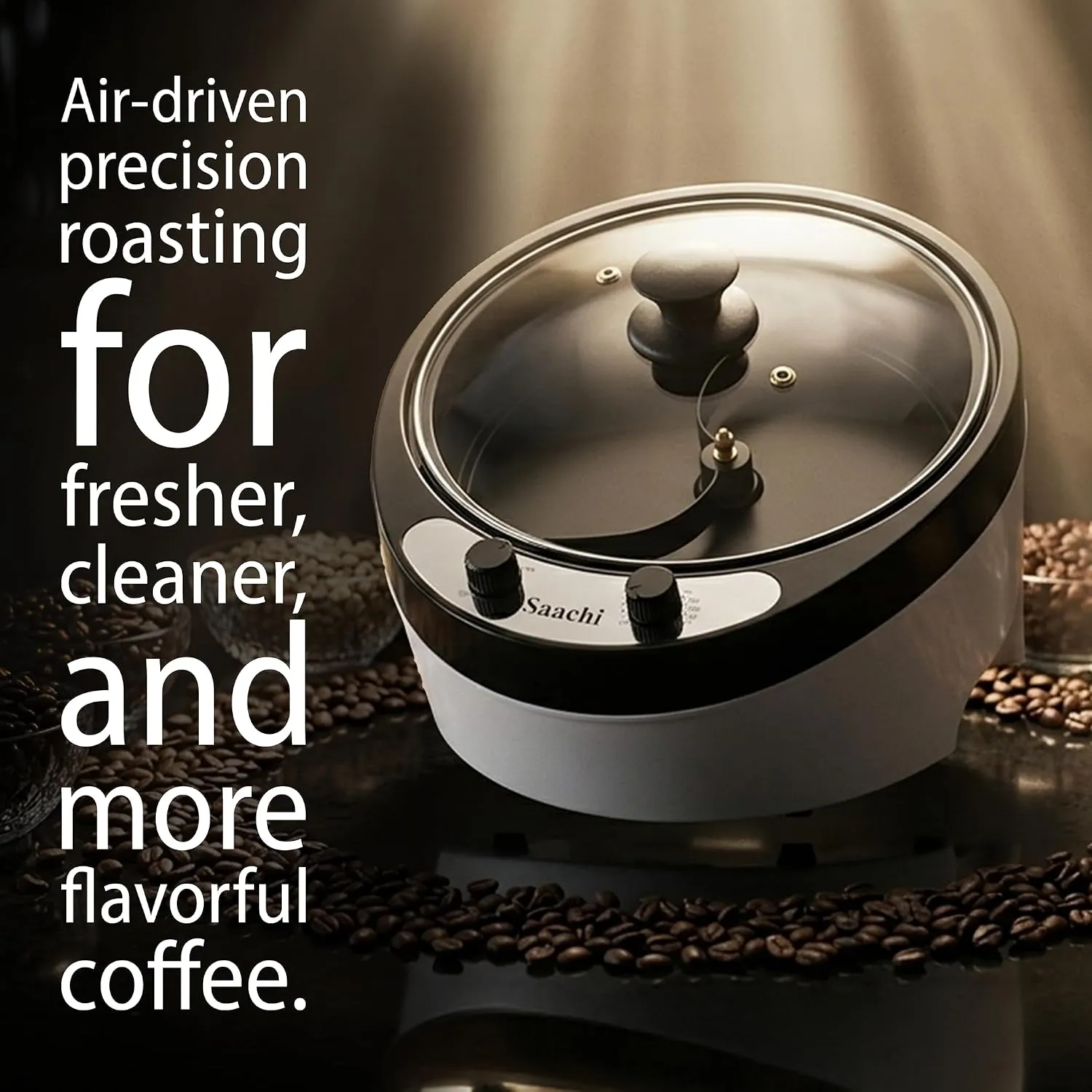 Saachi NL-CR-4973-WH 800g Electric Coffee Roaster, 1200W, Unique Bean-Lifting Blade, Tilted Roasting Pan, 0–240°C Adjustable Temperature, Indirect Heating & Glass Viewing Lid – White 3