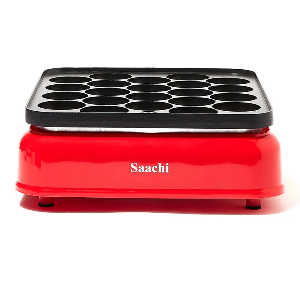 Saachi NL-DM-1858-RD Dumpling & Takoyaki Maker, 800W, Up to 22-Piece Capacity, Non-Stick Cooking Plate, Adjustable Thermostat Control, Cool-Touch Housing, On/Off Switch & Non-Slip Feet – Red