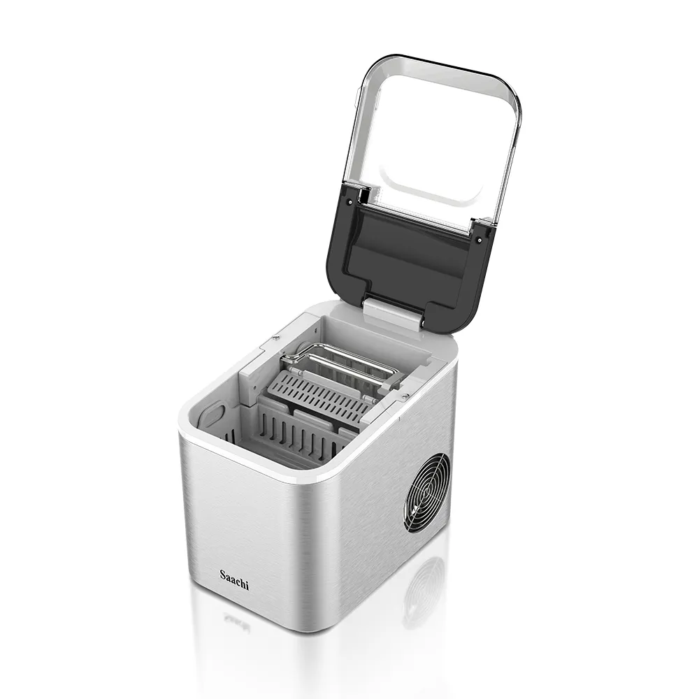 Saachi NL-IM-451-ST Electric Ice Maker, 1.6L Water Tank, Up to 15kg Ice per Day, 9 Bullet Ice Cubes Every 6–8 Minutes, Small & Large Ice Sizes, Auto-Clean, Removable Basket & Stainless-Steel Housing – Silver 3