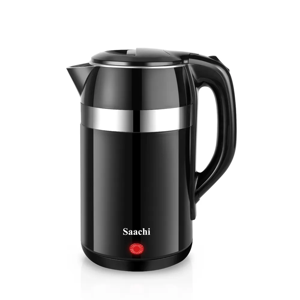 Saachi NL-KT-7754-BK Electric Kettle, 1850–2200W Rapid Boil, Automatic Shut-Off, Internal Water-Level Indicators, Detachable Cord and Heat-Resistant Handle – Black/Stainless Steel