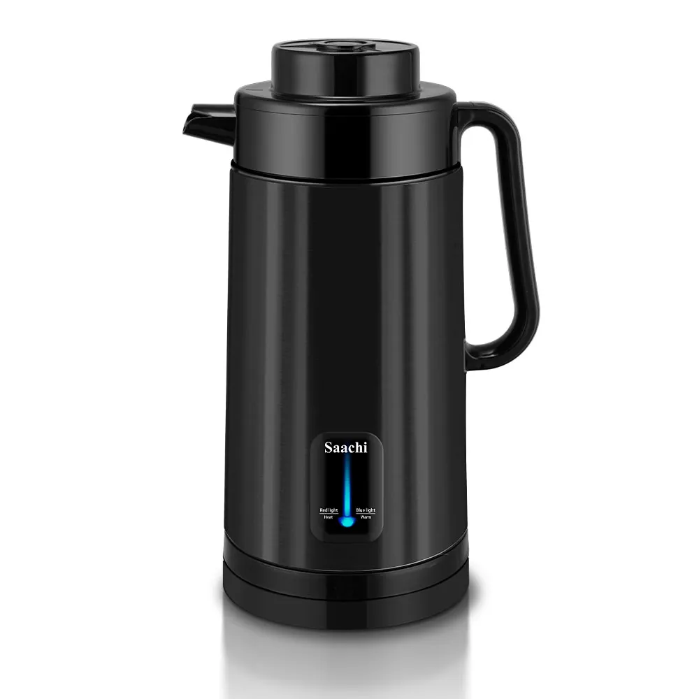Saachi NL-KT-7771-BK 3.0L Stainless-Steel Electric Flask Kettle, 1500W, Smart-Chip Automatic Boil, Up to 10-Hour Keep-Warm, Overheat Protection, 360° Cordless Base, Press-Release Lid & Anti-Scalding Top – Black