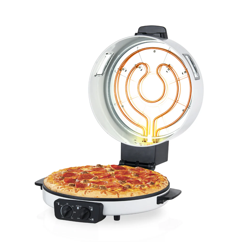 Saachi NL-RM-4980GT-WH 40cm Roti, Tortilla & Pizza Bread Maker, 2200W, Adjustable Temperature up to 240°C, Top/Bottom Heating Selection, Non-Stick Cooking Plate, Viewing Window, Cool-Touch Handles & Fuse Protection – White