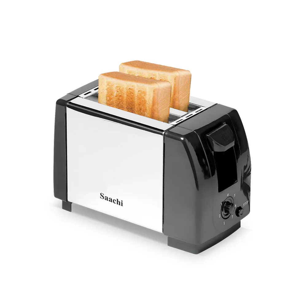 Saachi NL-TO-4567-BK 2-Slice Pop-Up Toaster, 750W, 7 Browning Settings, Automatic Pop-Up, Stop Function, Hinged Crumb Tray, Cool-Touch Panels & Stainless-Steel Finish – Black