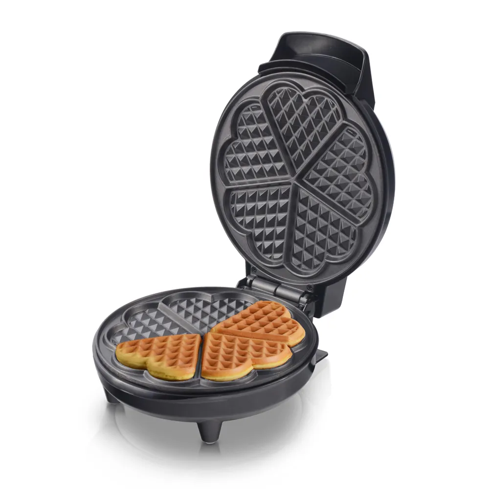 Saachi NL-WM-1568-BK Heart-Shaped Waffle Maker, 1000W, 5 Bite-Size Waffle Pieces, Diamond Grid Design, Adjustable Temperature Control, Non-Stick Plates & Cool-Touch Housing – Black