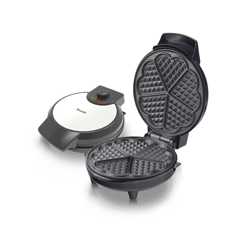 Saachi NL-WM-1568-BK Heart-Shaped Waffle Maker, 1000W, 5 Bite-Size Waffle Pieces, Diamond Grid Design, Adjustable Temperature Control, Non-Stick Plates & Cool-Touch Housing – Black