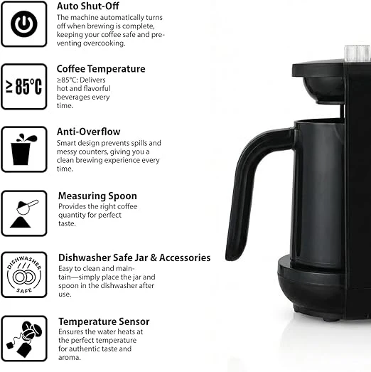 Saachi Turkish Coffee Maker NL-COF-7049-BK, Automatic Electric Turkish Coffee Machine, 4 Cups, 250ml, Anti-Overflow, Auto Shut Off, Tea Maker, 480W 3