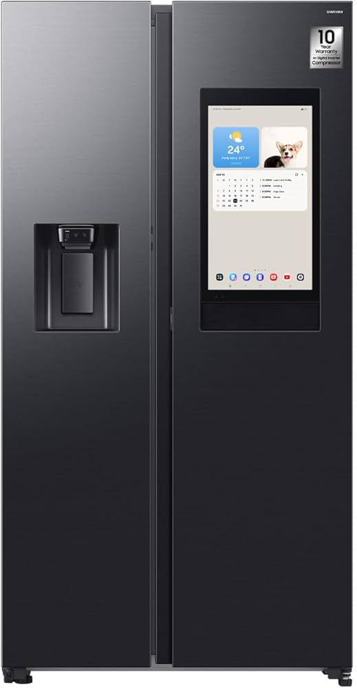 Samsung Bespoke AI RS90F66B1FAE Side-by-Side Refrigerator, 614L Net Capacity, 21.5-Inch Family Hub, Twin Cooling, AI Inverter Compressor, Auto Open Door, Plumbed Water & Ice Dispenser, SmartThings Connectivity, Black DOI