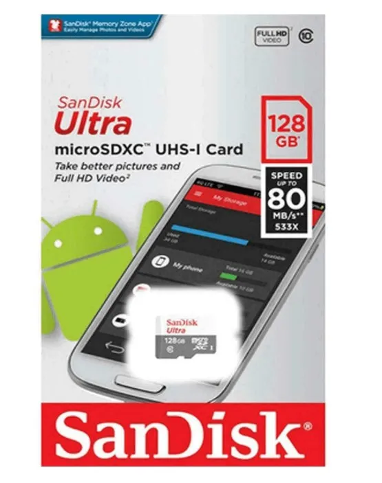 SanDisk 128GB Ultra Upto 100MB/s UHS-I Class 10 microSDXC Card-SDSQUNS-128G-GN6MN