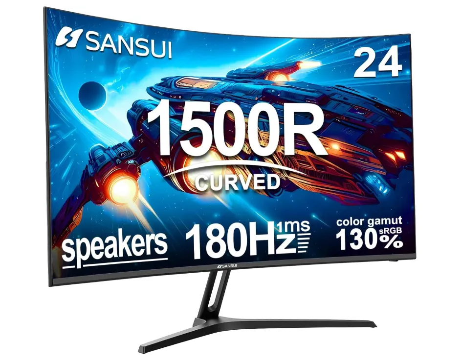 SANSUI ES-G24C1 Curved Gaming Monitor, 24" Fast VA Display, FHD Resolution, 180Hz Refresh Rate, 1ms (MPRT) Response Time, 1500R Curvature | ES-G24C1
