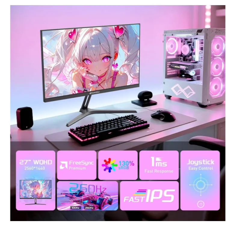 SANSUI F6 Gaming Monitor, 27" Fast IPS Display, WQHD Resolution, 260Hz Refresh Rate, 1ms (MPRT) Response Time, AMD FreeSync Premium Technology, Black | ESA-G27F6Q PRO