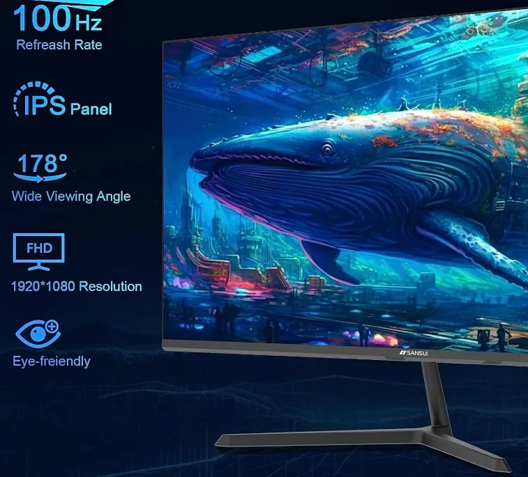 SANSUI X3A Monitor, 24" IPS Display, FHD Resolution, 100Hz Refresh Rate, 5ms (OD) Response Time, AMD FreeSync Technology, 16.7m Color Display, Black | ES-24X3A