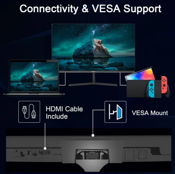 SANSUI X3A Monitor, 24" IPS Display, FHD Resolution, 100Hz Refresh Rate, 5ms (OD) Response Time, AMD FreeSync Technology, 16.7m Color Display, Black | ES-24X3A 4