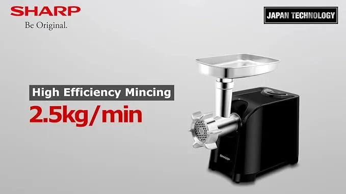 Sharp Meat Grinder – EG-PL41-K3 500W Electric Meat Grinder with Stainless Steel Blade, 3 Cutting Discs, Sausage & Kubbe Maker Attachments, Reverse Function and Stainless Steel Tray 3