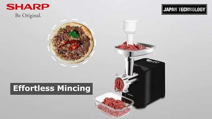 Sharp Meat Grinder – EG-PL41-K3 500W Electric Meat Grinder with Stainless Steel Blade, 3 Cutting Discs, Sausage & Kubbe Maker Attachments, Reverse Function and Stainless Steel Tray 4