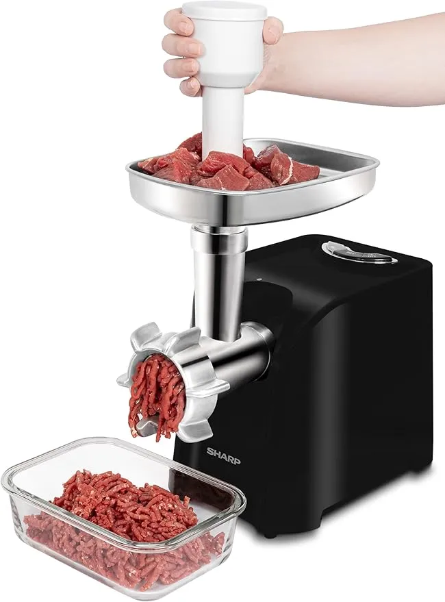 Sharp Meat Grinder – EG-PL41-K3 500W Electric Meat Grinder with Stainless Steel Blade, 3 Cutting Discs, Sausage & Kubbe Maker Attachments, Reverse Function and Stainless Steel Tray 5
