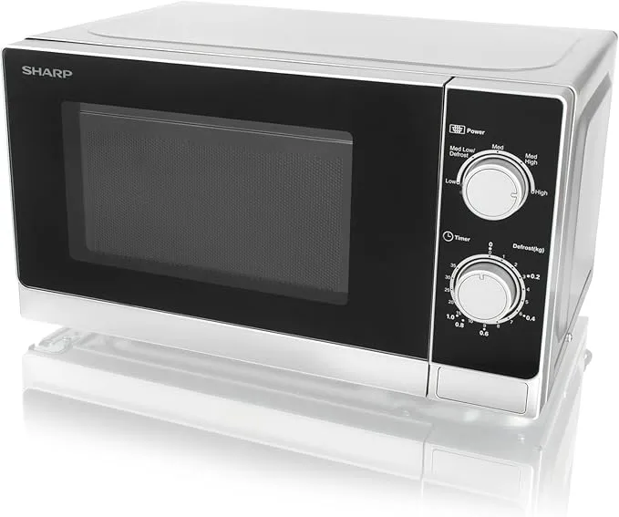 Sharp Microwave Oven – R20CT 20L Solo Microwave Oven with 800W Power, 5 Power Levels, Mechanical Control, Defrost Function, Glass Turntable & Compact Silver Design 3