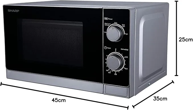 Sharp Microwave Oven – R20CT 20L Solo Microwave Oven with 800W Power, 5 Power Levels, Mechanical Control, Defrost Function, Glass Turntable & Compact Silver Design 4